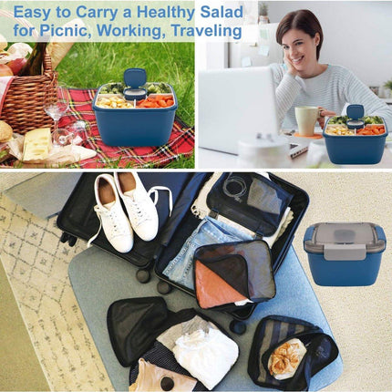 Blue Double Layer Salad Box Bento Box Lunch Box with Compartments for Food