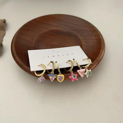 Colourful Geometric Earrings Glazed Zircon Fashion Dangle Sweet Jewelry