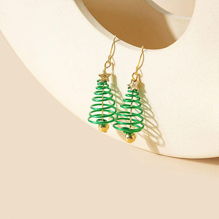 Festive Green Christmas Tree Earrings Holiday Jewelry for Women Gift Accessory