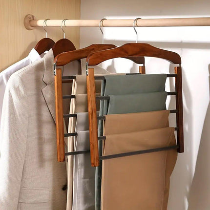 Multi Tier Wooden Trouser Rack Household Towel Rack Space Saving Pants Hanger