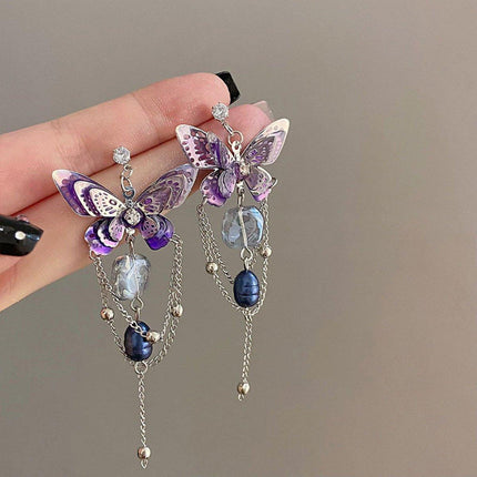Luxury Crystal Butterfly Bow Earrings Elegant Fashion Niche Exquisite Jewelry