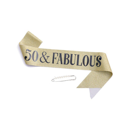 50th Birthday Gold Party Set Hairband Crown Sash Belt Ceremonial Accessory Kit