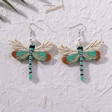 Vintage Dragonfly Earrings Ethnic Fabric Dangle Jewelry for Women Fashion