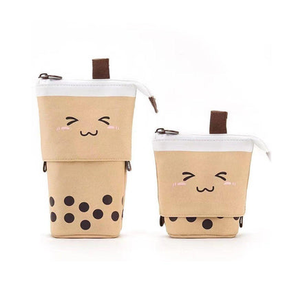 Cute Bubble Tea Cartoon Stationery Box Retractable Standing Pencil Holder Case