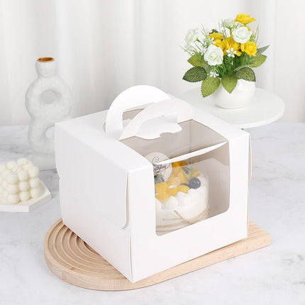 Portable Cake Boxes White Paper Display Window Packing Case Party with Handle 4'' - Aimall