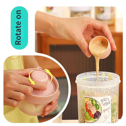 Double Plastic Salad Cup with Fork Sealed Breakfast Container for On-the-Go Meal