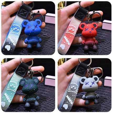 Car Keyring Animal Key Ring Lanyard Bear Keychain Gradient colour Bear Keychain - Aimall