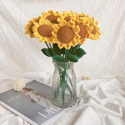 8PCS Handmade Smiley Sunflower Wool Flower Simulation Flowers Gift for Teachers