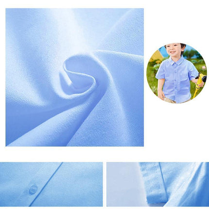 Boys Children's Kids Blue Short Sleeve School Shirt Open Neck With Lay Back Collar - Aimall