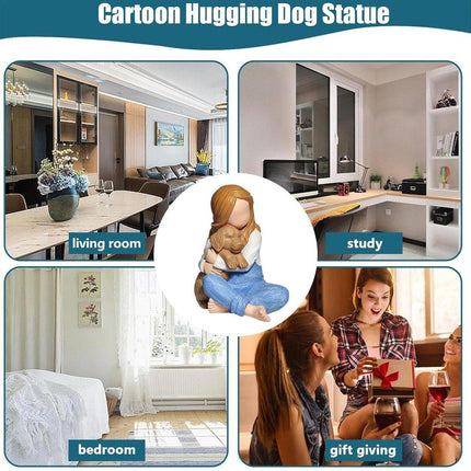 Little Girl Holding Dog Resin Figurine Cute Home Decoration Gift for Pet Lovers
