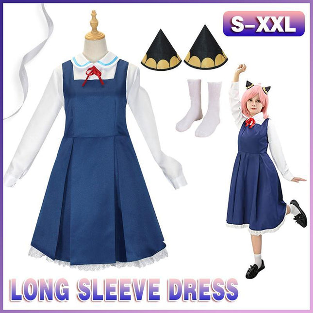 Anime SPY×FAMILY Anya Forger Girls Long Sleeve Dress Wig Outfits Cosplay Costume - Aimall