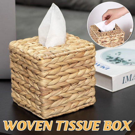 Straw Woven Tissue Box Rustic Style Extractable Tissue Drawer Desktop Organizer
