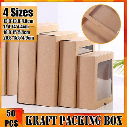 50PCS Kraft Paper Packing Box With Transparent PVC Window Drawer Display Gift Boxes Aimall
