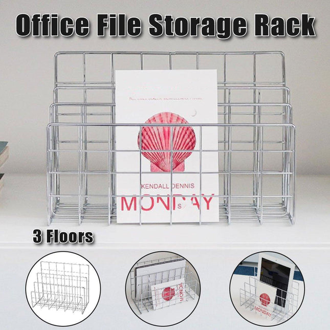 Three Layer Iron Office Document Organizer Rack Magazine Storage Shelf Bookshelf