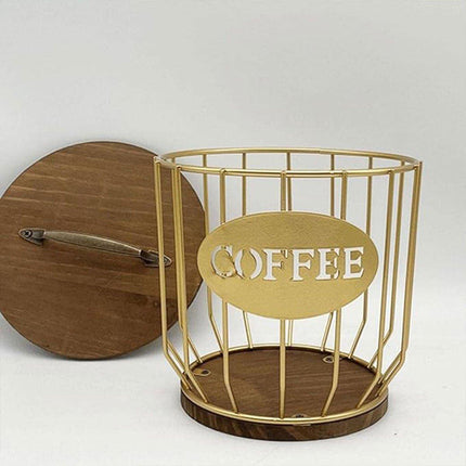 Iron Wood Coffee Capsule Storage Basket Decor Organizer for Kitchen Living Room