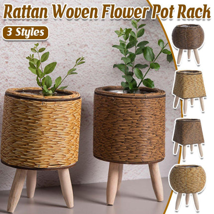 Indoor Rattan Trellis Planter Tabletop Plant Container Straw Planter for Home