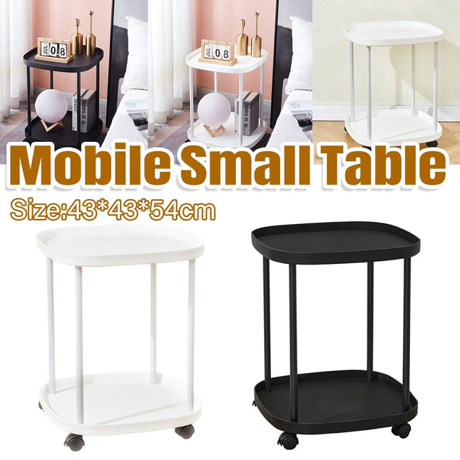 2 Tier Mobile Side Table Coffee Table with Storage Shelf Living Room Furniture