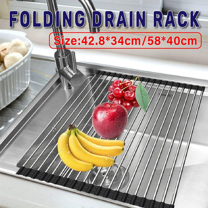 Multifunctional Stainless Steel Draining Rack Folding Sink Organizer for Kitchen