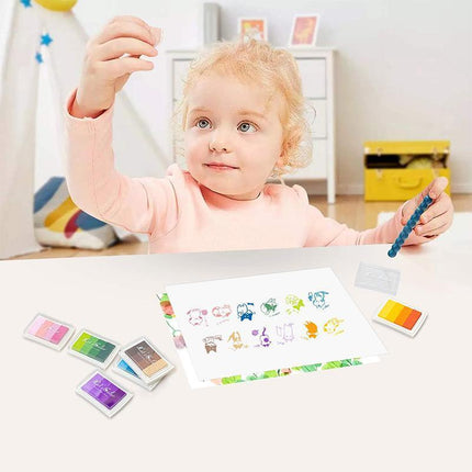 4Colours Fingerprint Stamp Set with Plastic Case Washable Color DIY Ink Pad - Aimall