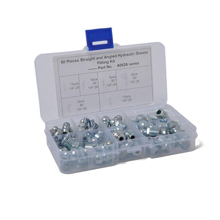 50PCS Hydraulic Grease Zerk Assortment Lube Lubrication Fittings Kit Straight