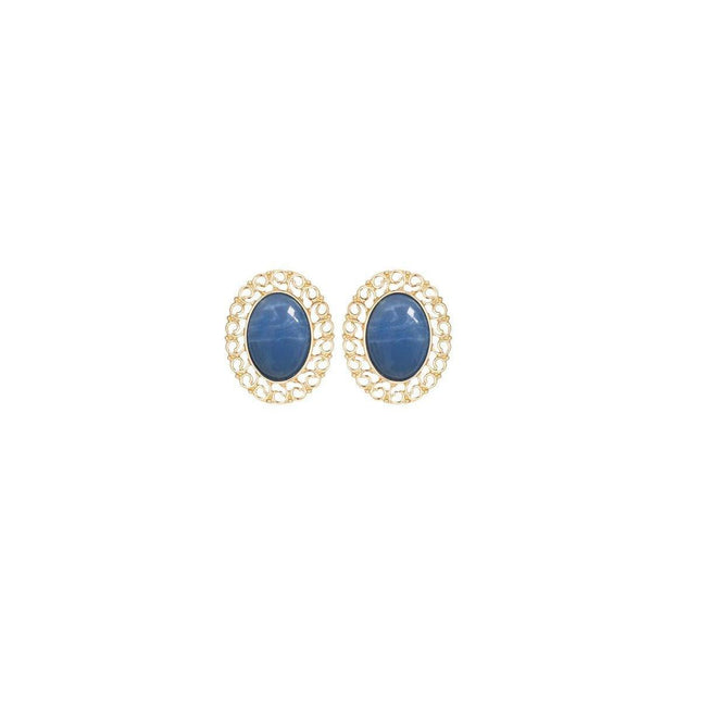 Elegant Blue Oil Drop Oval Earrings Retro Fashion Silver Needle Women Jewelry