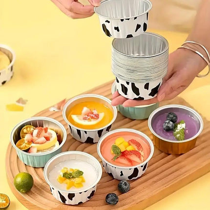 100Pcs Cake Tools Pudding Cake Aluminum Foil Baking Cups Cupcake Cup with Lids