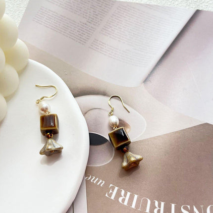 Ceramic Bead Dangle Earrings Imitation Pearl Vintage Fashion Jewellery