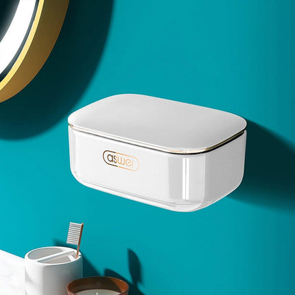 Household Wall Mounted Soap Box With Lid Drainage Non Punch Bathroom Storage Box