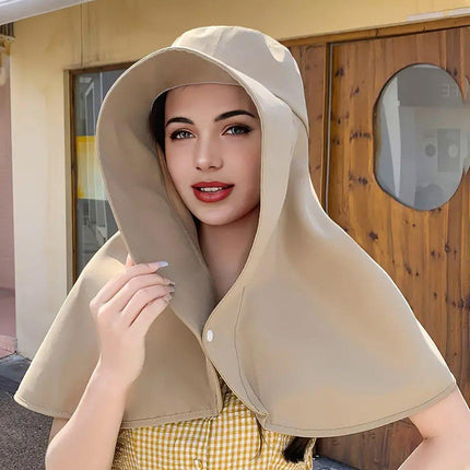 Women Summer Sun Protection Hat Large Brim Face Cover Shawl UV Protection Cap