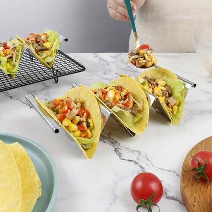 4pcs W Shape Stainless Steel Taco Holder Stand for Pancakes and Food Serving