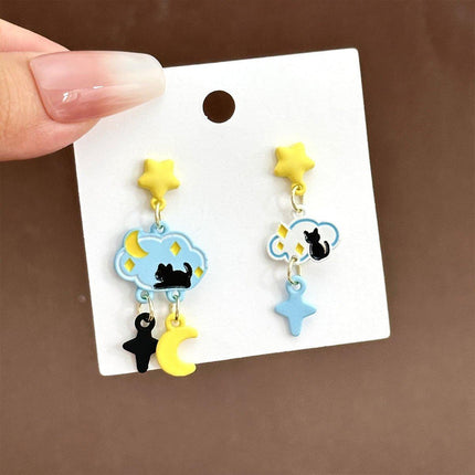 Cute Cartoon Asymmetrical Stud Earrings Fun Fashion Jewelry for Daily Outfits