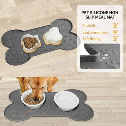 Silicone Pet Feeding Food Mat Bone Waterproof Non-slip Cat Dog Bowl Placemat