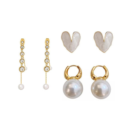 Golden Pearl Stud Earrings For Women Wedding Jewelry Perfect Gift High Style - Aimall