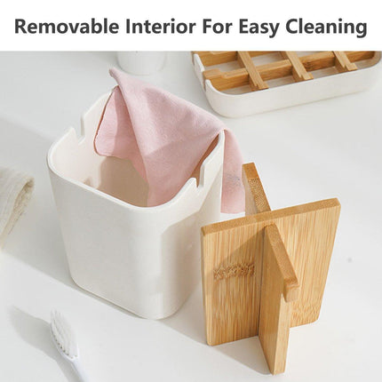 Bamboo Fiber Toothbrush Box Bathroom Organizer Desktop Storage Box Pen Holder