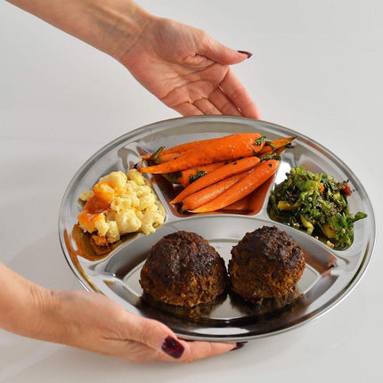 4pcs Stainless Steel Round Dinner Plates 4 Compartment Food Serving Trays Set