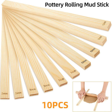 10pcs Wooden Pottery Clay Tools Rolling Plate Square Long Plate Pottery Ruler