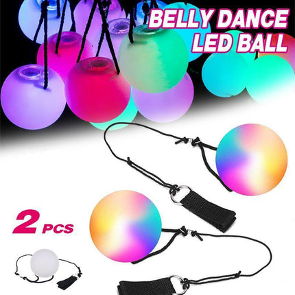 Pair of LED Poi Balls Multi Coloured Light up Ball Belly Dance Party Festival - Aimall