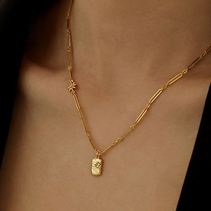 French Light Luxury Style Square Pendant Clavicle Chain Handmade Necklace Women