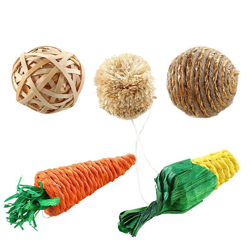 4/5PCS Pet Balls Rabbit Toys Bunny Straw Rattan Woven Chewing Ball ...