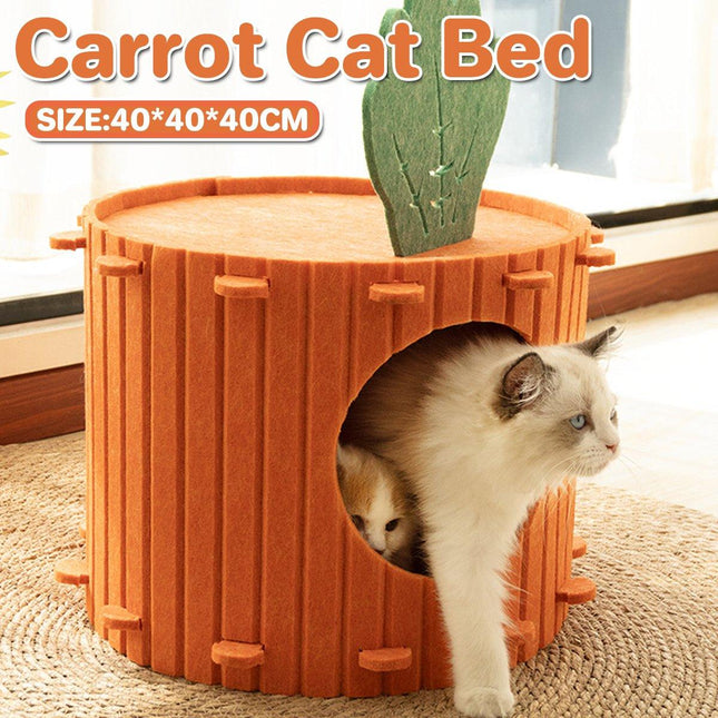 Semi-Enclosed Felt Cat Cave Bed Soft Scratching Relaxing Warm Carrot Cave House