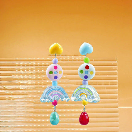Colourful Beaded Resin Love Earrings Asymmetrical Cloud Design Long Jewelry