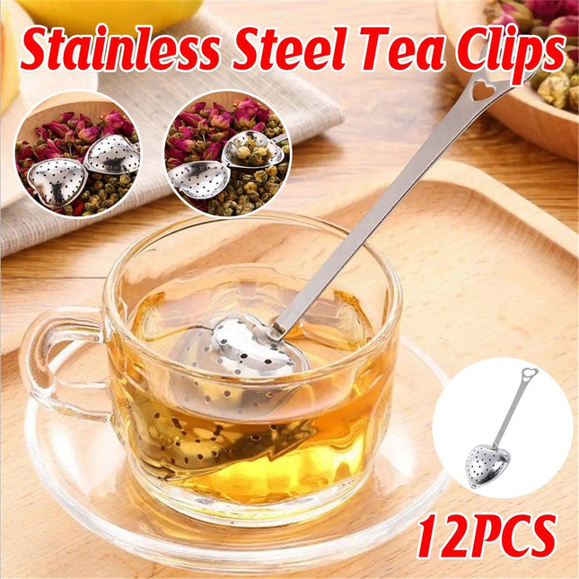 12pcs Stainless Steel Heart Tea Strainer Tea Infuser Clip for Loose Leaf Tea