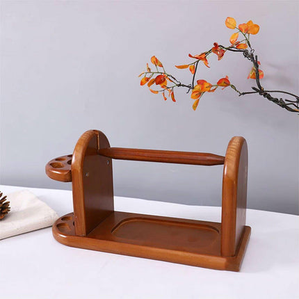 Wooden Yarn Spindle Holder with Scissors Organizer Solid Wood Knitting Tool Rack