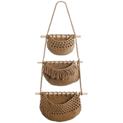 Three Layer Cotton Rope Wall Hanging Basket Door Storage Rack Organizer Bag