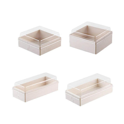 100x Clear Window Display Camulon Square Disposable Cake Takeaway Wooden Boxes - Aimall