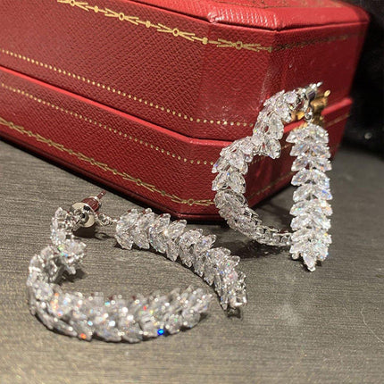 Zircon Leaves Earrings Before After Wear Design Fashion Jewellery Women