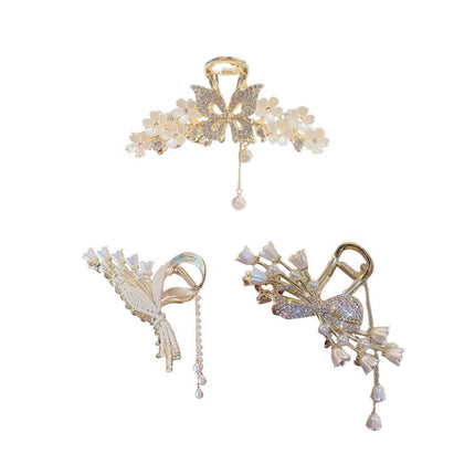 Rhinestone Pearl Butterfly Hair Clip Elegant Girls Hair Claws Hair Accessories - Aimall