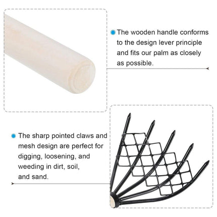 2X Clam Rake Net 5Claw Wood Handle Rake Shell Digging Tool Dig Seafood Tool