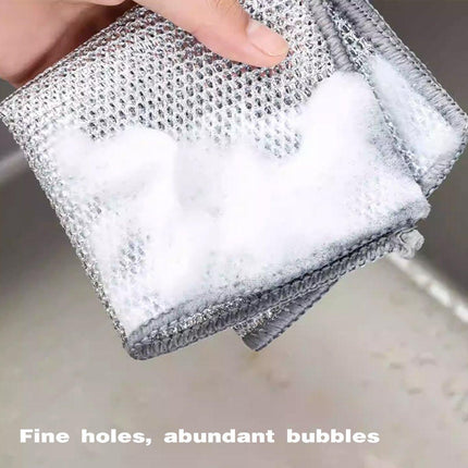 10PCS Double Layer Dishcloth Non-stick Oil Kitchen Cleaning Cloth Metal Fiber
