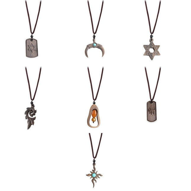 Ethnic Style Retro Long Sweater Chain Necklace with Wooden Pendant Fashion